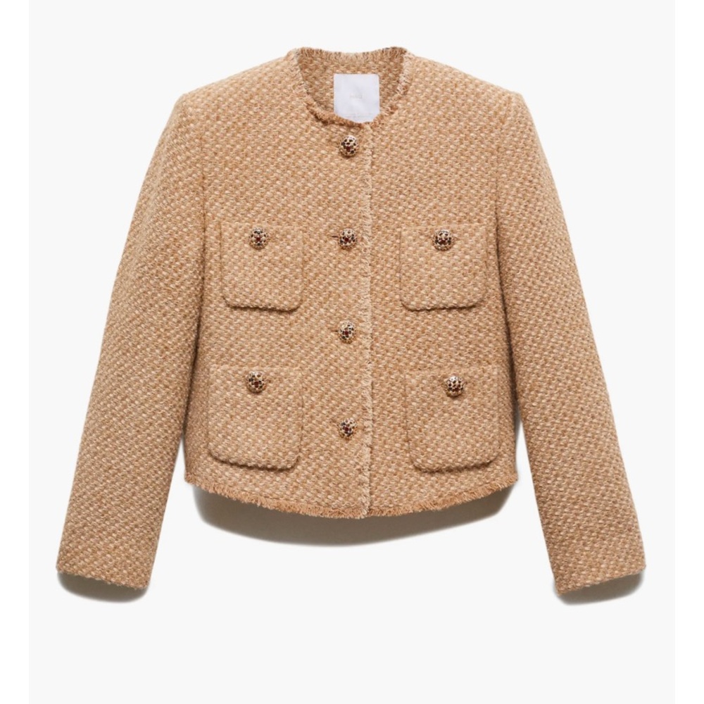 Beige Mango Embellished Button Tweed Jacket XXL NWT